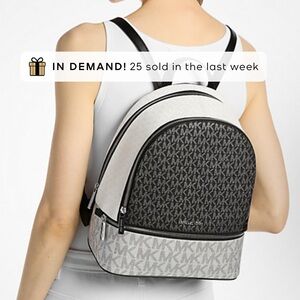 Michael Kors Outlet Rhea Medium Metallic Signature Logo Backpack